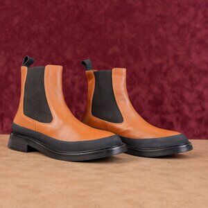 Frame Paris Women Holland Leather Rubber Brown Chelsea Ankle Boots 8US EUR 38.5